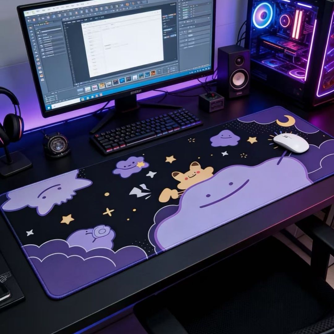 Purple Starry Night Cute Clouds Abstract Art Frog XXL Mouse Pad Esports Games Computer Keyboard Desktop Decoration