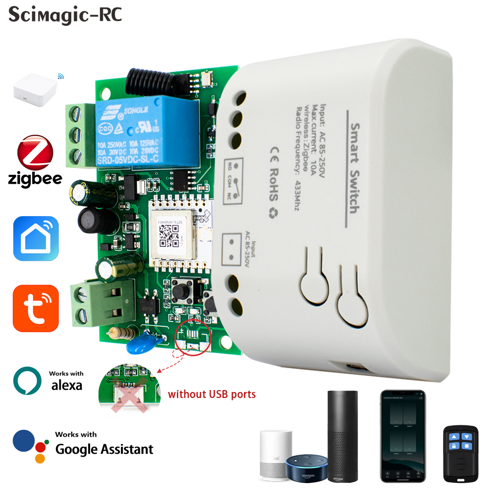 Zigbee Smart Garage Door Opener Access Control Automatic Door Tuya 7-220V 433MHz RF Remote Switch Relay for Alexa to Open Door