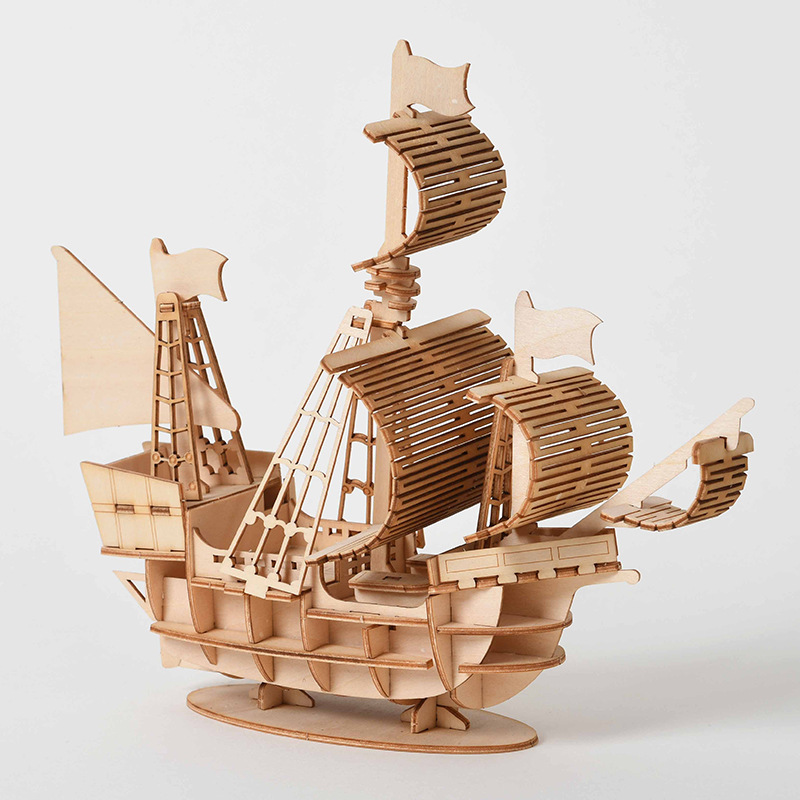 DIY 3D Wooden Puzzle for Assembly Puzzle Laser Cutting Sailing Ship Biplane Steam Locomotive Train Toy DIY Kit for Adults Child