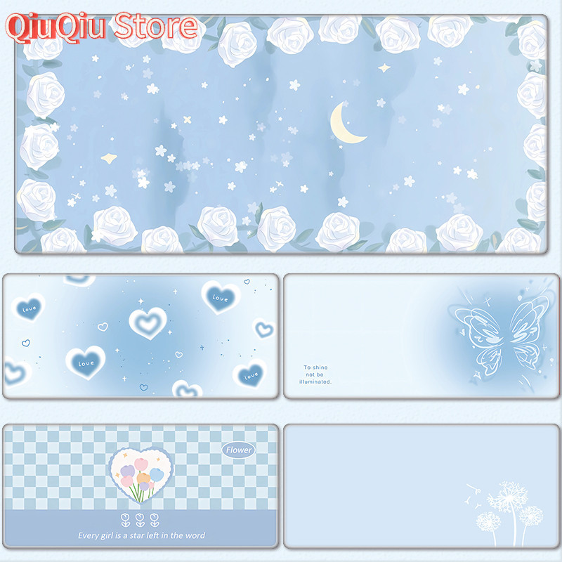 Light Blue Pattern Mouse Pad Large Cute Cartoon Game Keyboard Pads Small Fresh Computer Deskpad 90x40cm Gradient Color Mouse Mat