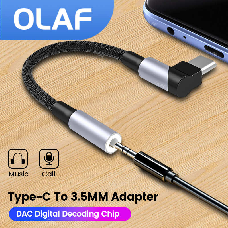 Olaf 90 Degree DAC USB C To 3.5 MM Jack Audio Adapter Type C to 3.5mm Earphones Headphones AUX Cable For ja 3