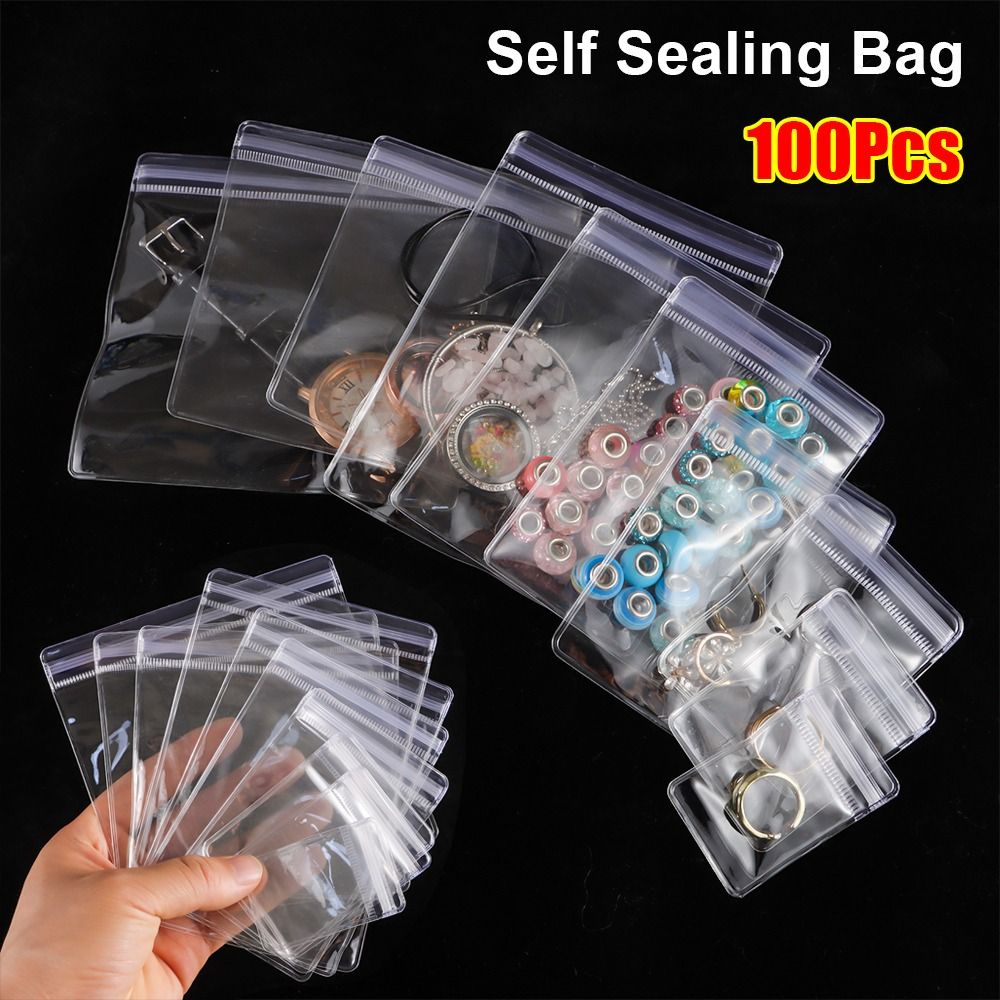 100Pcs Durable PVC Plastic Self Sealing Bag Transparent Dustproof Zip Lock Bags Reclosable Jewelry Bag Necklace Bracelet Ring