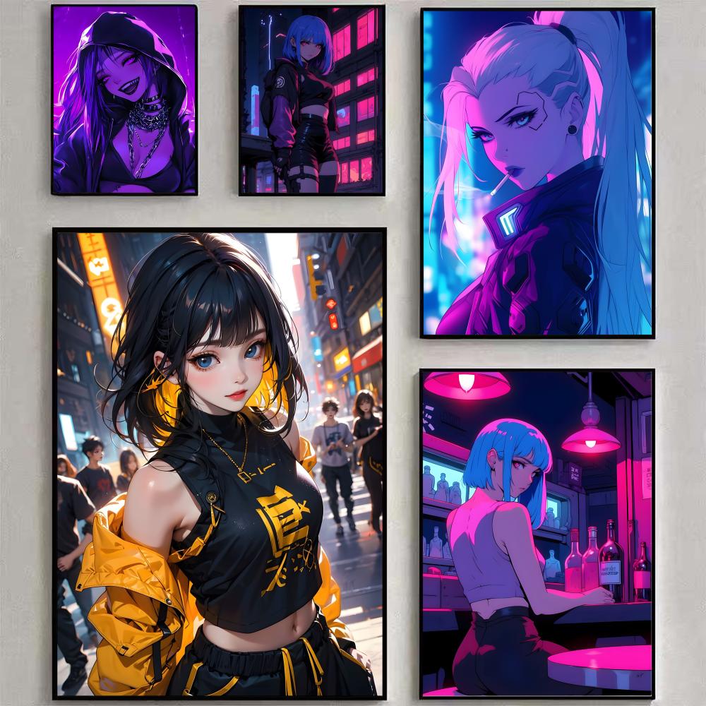 Fashion Cyberpunk Girl Coo Poster Poster Waterproof HD Wall Art Decal Self-Adhesive Aesthetic Decor For Home Living