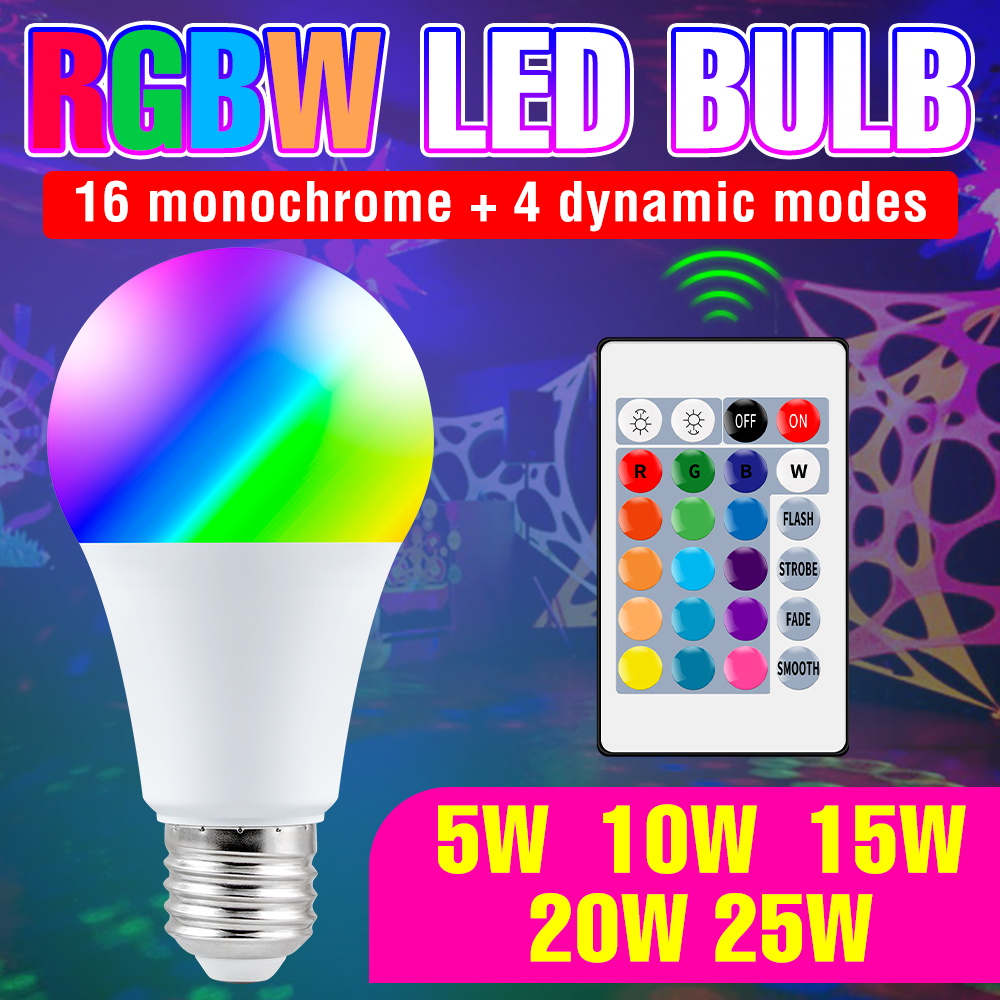 25W RGB LED Light Bulb E27/E26 Mood Lights 220V Smart Dimmable Color Bulbs Bar KTV Party Home Atmosphere Decoration Lighting