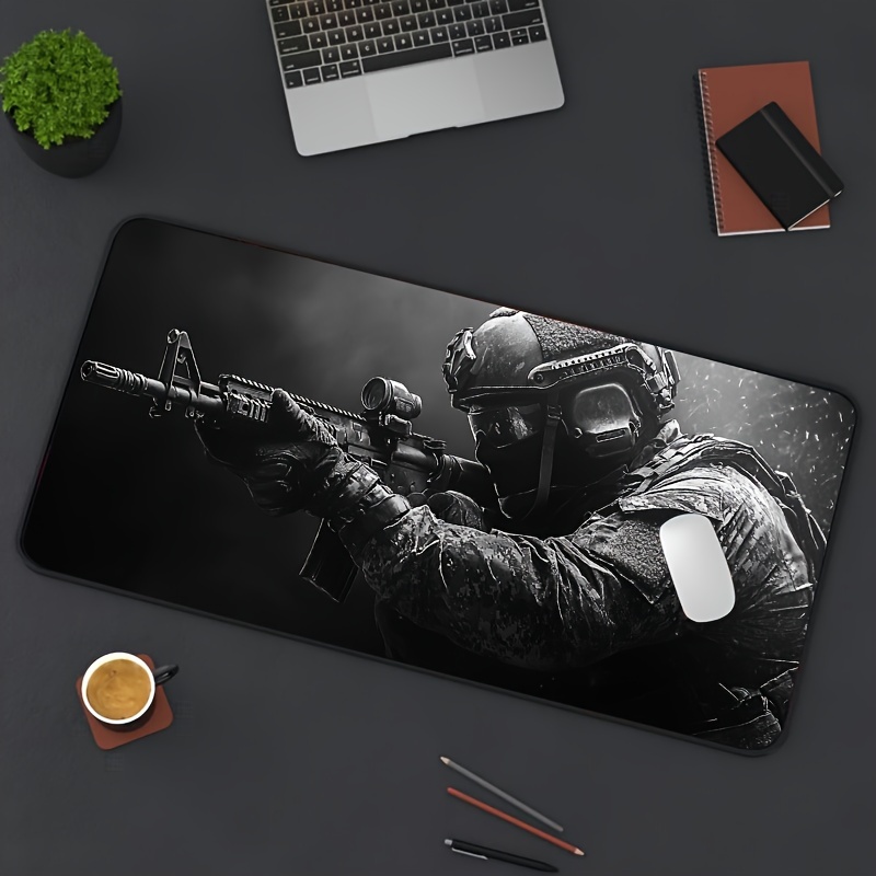 Large Mouse Pad Soldier Design Non-Slip XXL desk pad gaming accessories Stitched Edges for Home and game for fps gamer