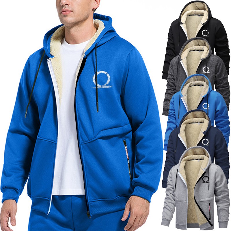 Graphic Warm Fleece Lined Jacket for Men Winter Thermal Sherpa Plush Outerwear Tops Casual Zip Up Hooded Coat with Zipper Pocket