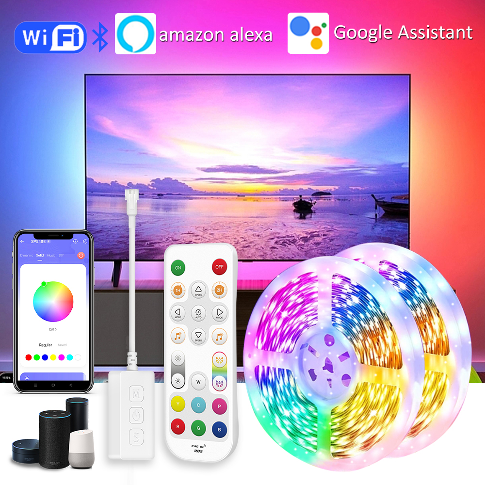 24V RGBIC LED Strip Light with Wifi Controller 5M 10M 20M Addressable 5050 60LEDs/m WS2811 Lamp Ribbon Alexa APP RF Control MIC
