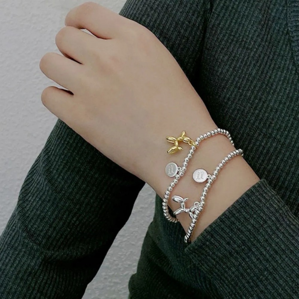 New Simple Fashion Niche Balloon Dog Letter Round Creative Delicate Trend Beaded Stretch Bracelet Women Street Accessories