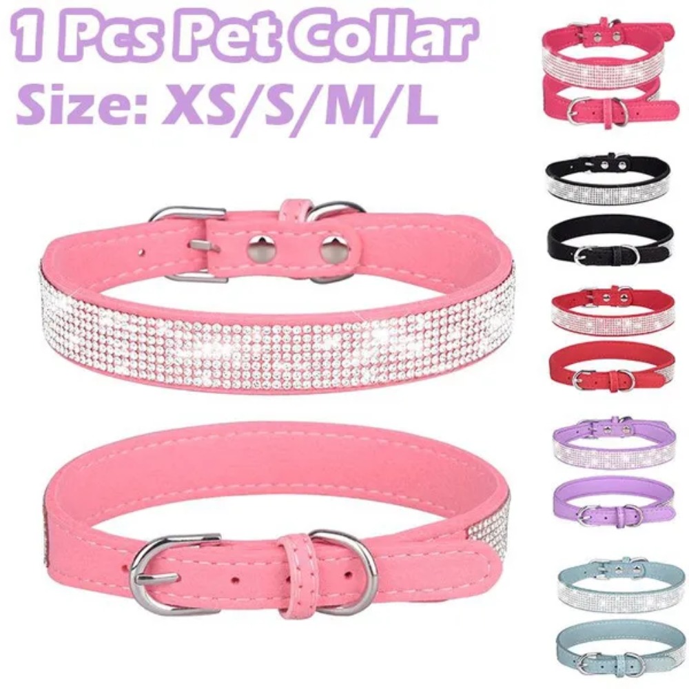 1 Pc Rhinestone Cat Pet Collar Pet Supplies Cute Pet Cat Dog Puppy Collar Adjustable Leather Puppy Dog Collar