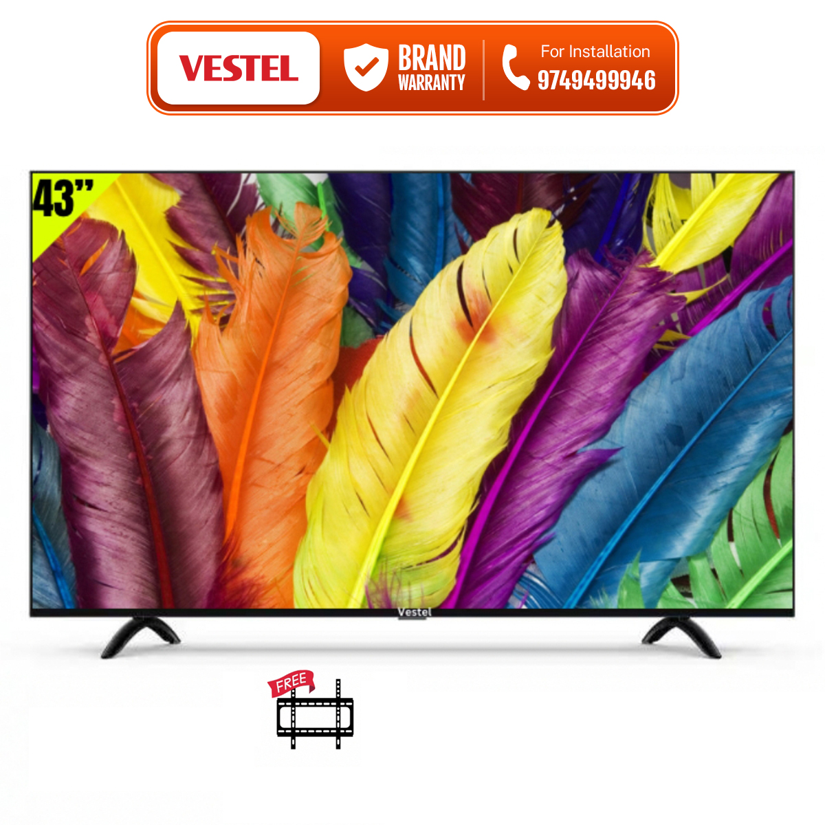 VESTEL 43" Smart 1/8GB LED TV 3 Years Warranty Free Wall Mount IPS Panel Dolby Sound Android 15.0 Full HD 43 Inch Smart Television