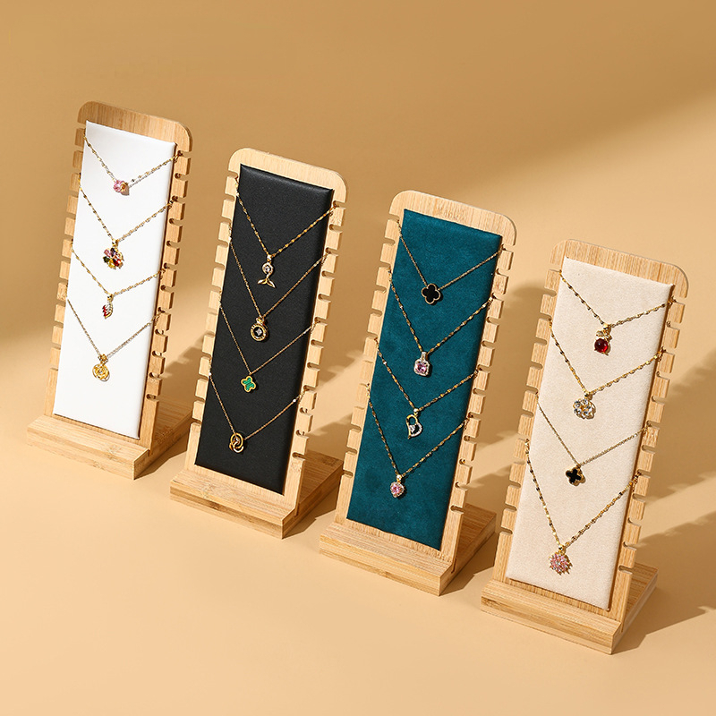 Bamboo and Wood Detachable Necklace Display Stand Hanging Rack Jewelry Pendant Display Stand Storage Rack