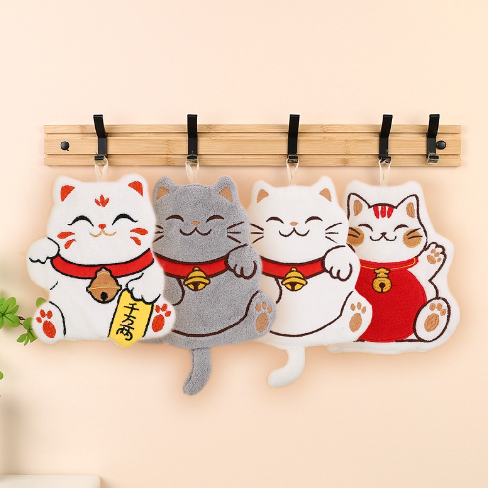 Cute Cartoon Cat Kitchen Hand Towels Cartoon Cat Absorbent Hanging Towel for Bathroom Kitchen Wiping Cloth Children Handkerchief