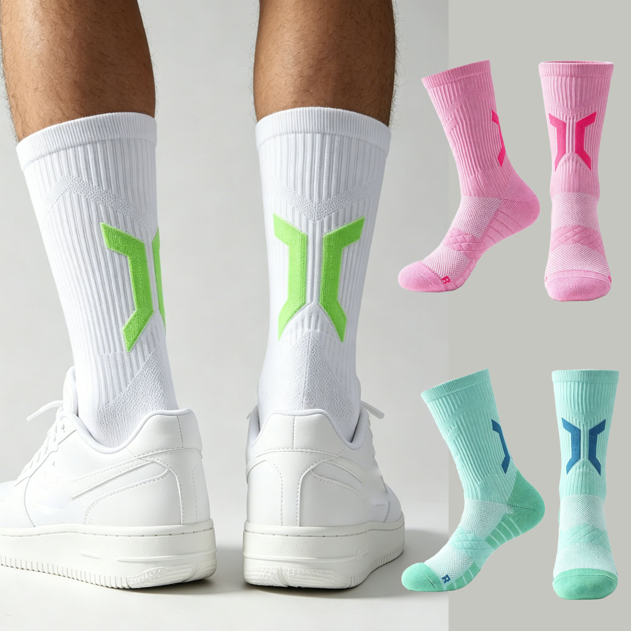 Men's Thick Cushioned Basketball Socks Anti-slip Breathable Athletic Crew Socks for Sports Running Soccer Training