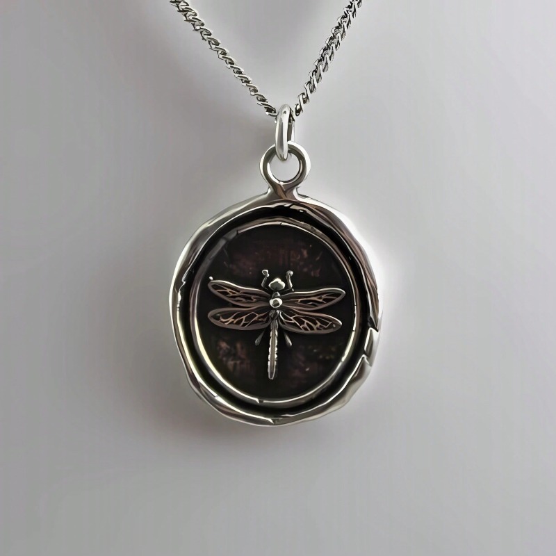 1Pc Dragonfly Necklace Wax Seal Necklace Gift for Her, Nature Delicate Necklace Rustic Jewelry Statement Necklace Rustic Jewelry