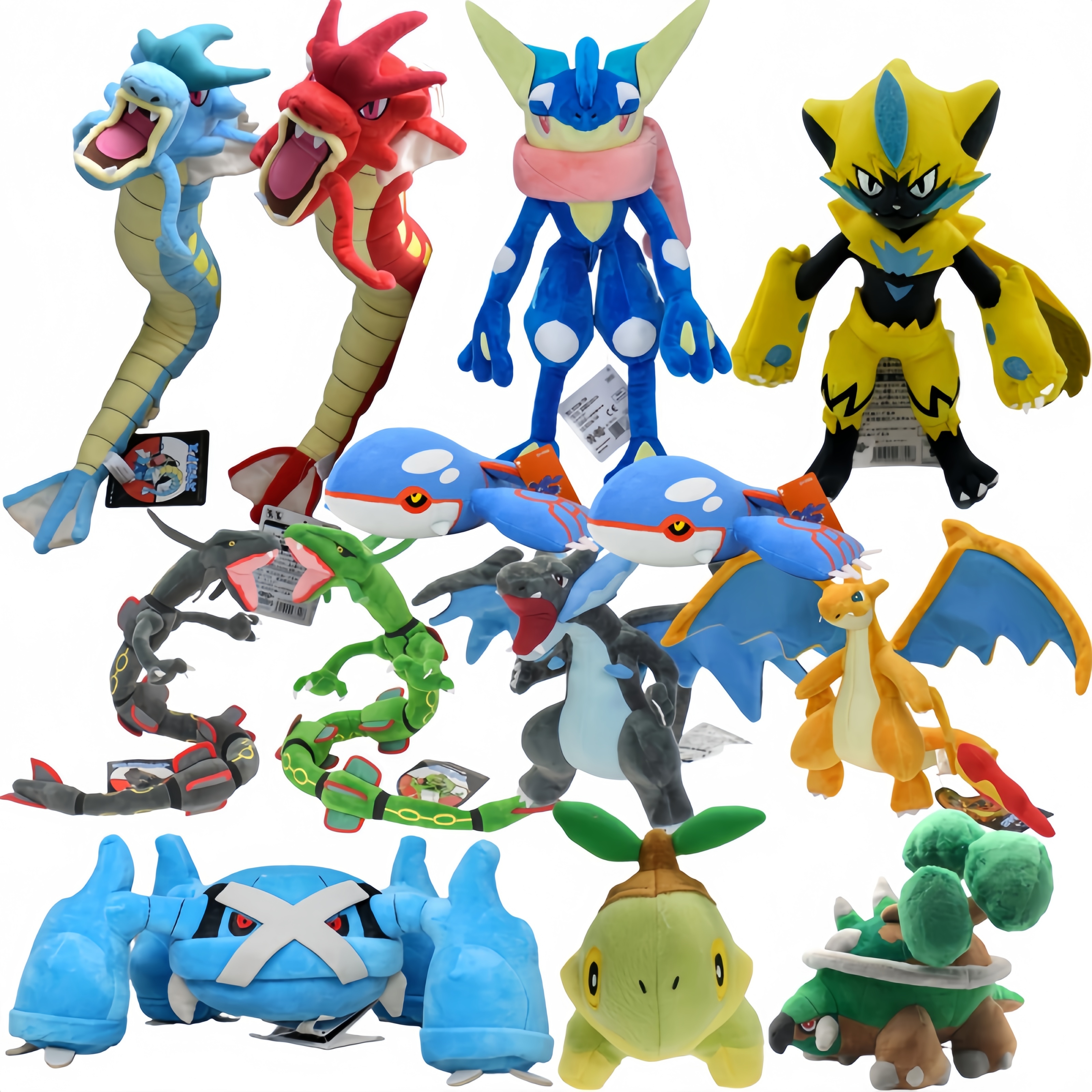 Pokemon Pikachu Peluche Gyarados Greninja Zeraora Plush Toy Torterra Turtwig Stuffed Dolls Charizard Rayquaza Metagross Toys