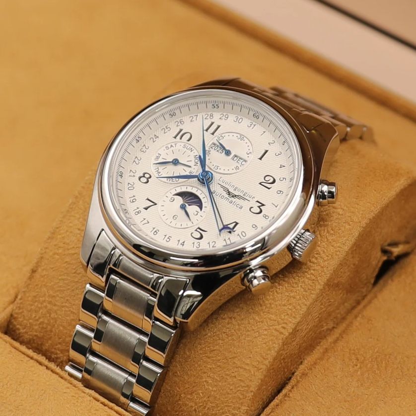 Luxury Eight-Hand Moon Phase Automatic Mechanical Watch for Men, Fashionable Business Casual Versatile Stylish High-End Watch for Men, Top Choice for Gift Giving, Brand-Name Watch