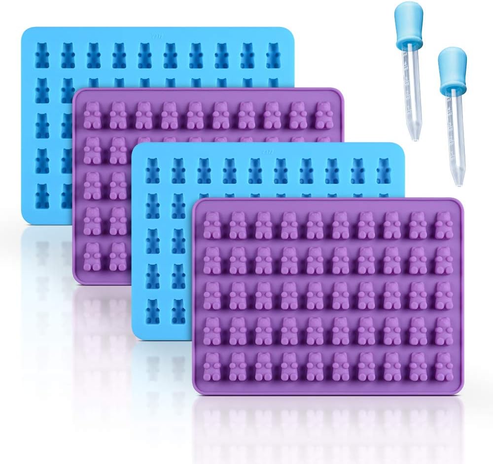 Gummy Molds Bear Candy Silicone - Mini Size Chocolate Gummy Molds with 2 Droppers Nonstick Food Grade Silicone Pack of 4 Baking