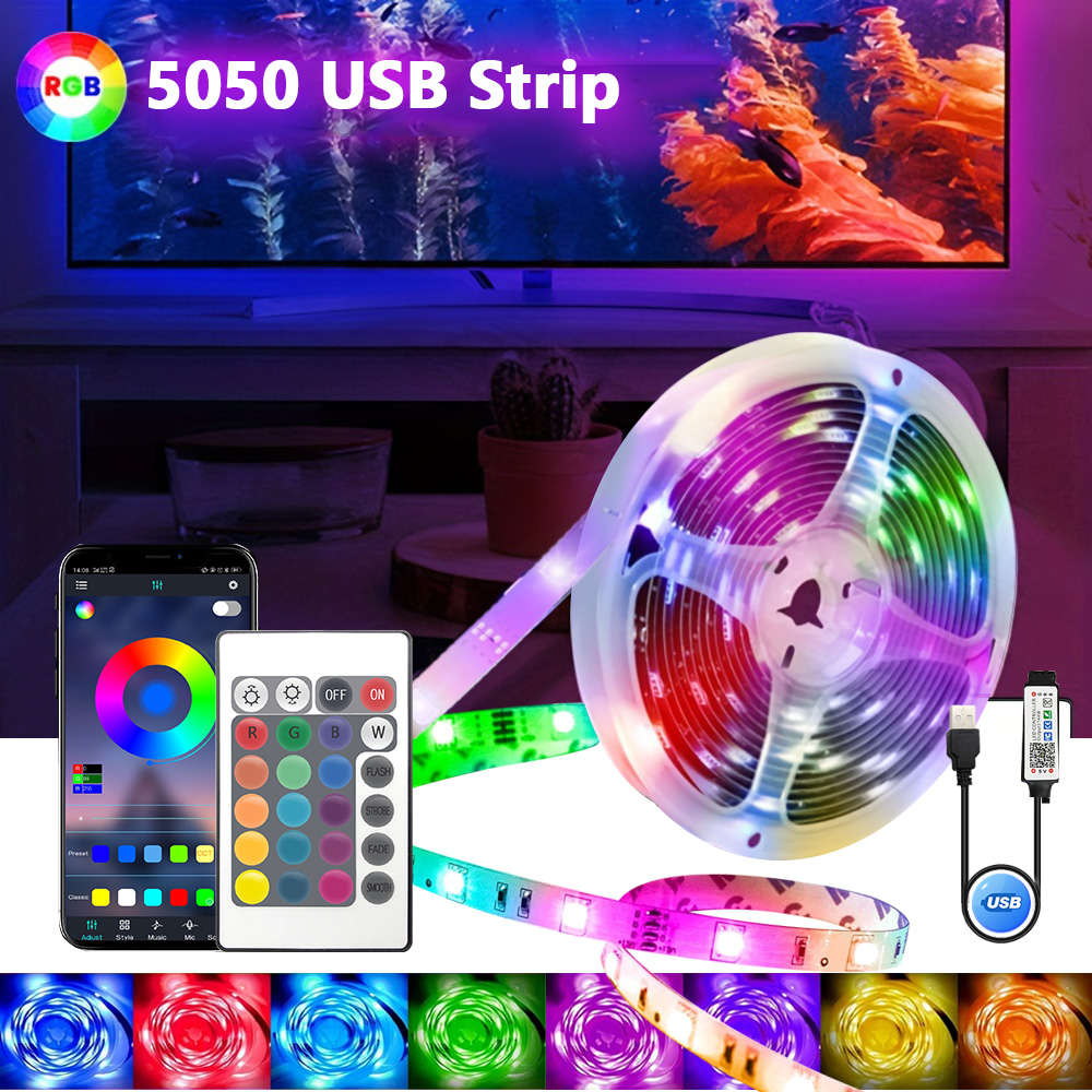 Tuya Wifi Led Strip Bluetooth Infrared 1-30M 5V USB Rgb Tape Work With Alexa Music Ribbon Flexible Decor Light Luce