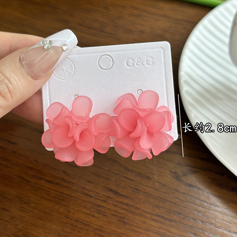 Elegant Pastel Fresh Summer Colorful Hand-woven Three-dimensional Flower Earrings Fashion Accessories