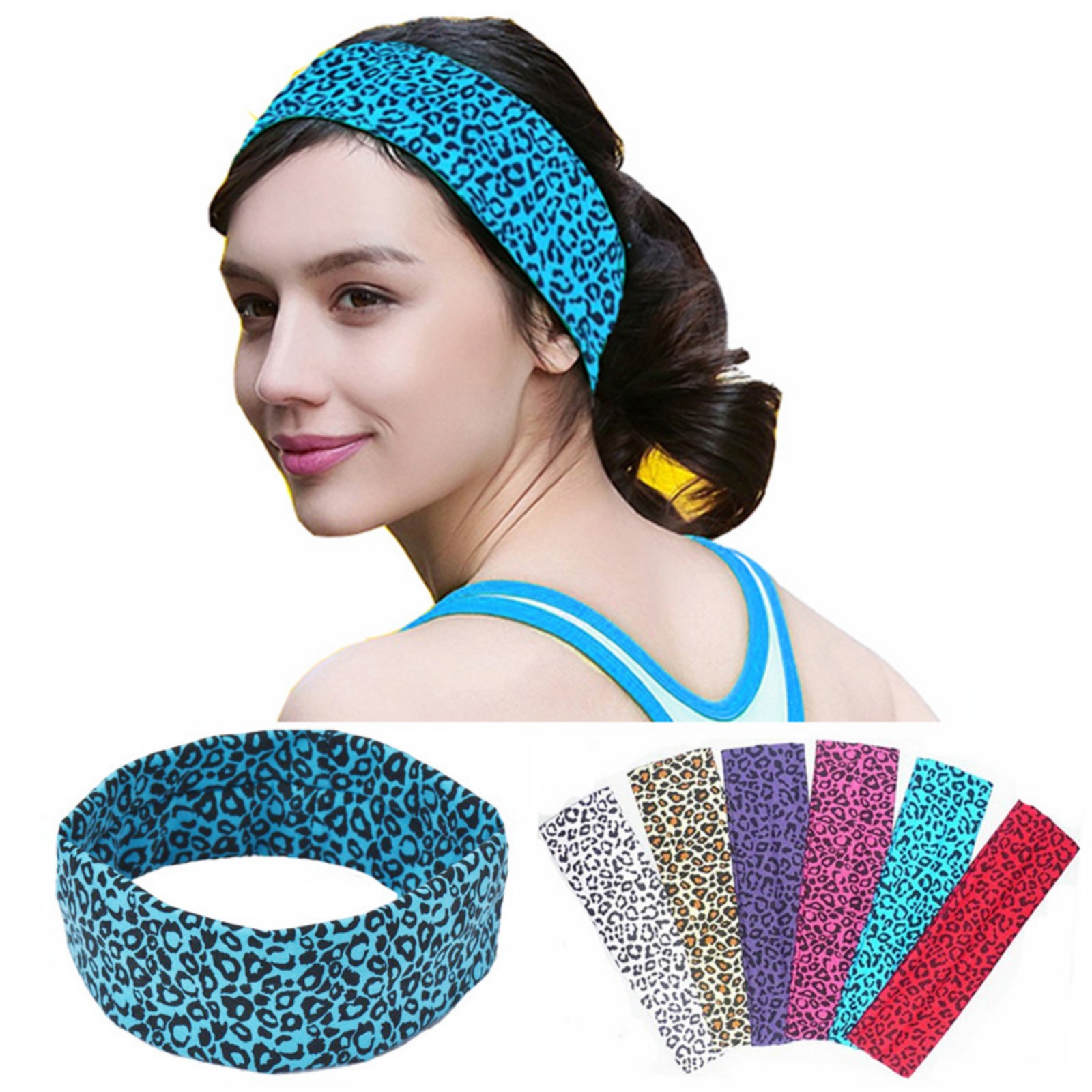 1PC Leopard Print Sports Yoga Headband, Elastic Non - Slip Sweat - Absorbent Headwrap For Fitness, Workout, Multiple Colors