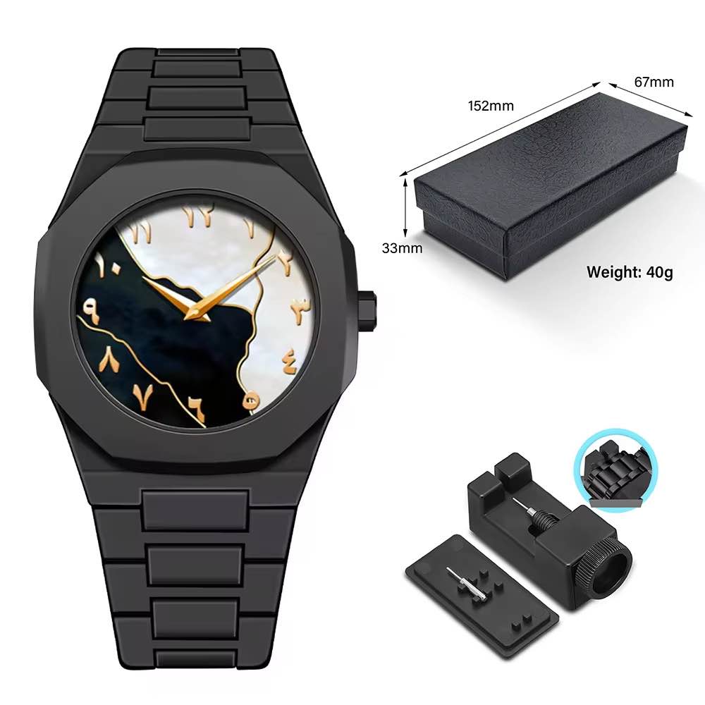 Aura Watch , Offecial Box, Adjustable Tool, Gift Bag Black Modern Creative Design Waterproof Light Weight Quartz Movement