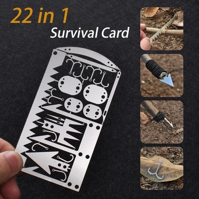 New 1PC Survival Tool Card 22-in-1 Portable Stainless Steel Camping Tools Multifunctional Fishing Supplies Outdoor Emergency