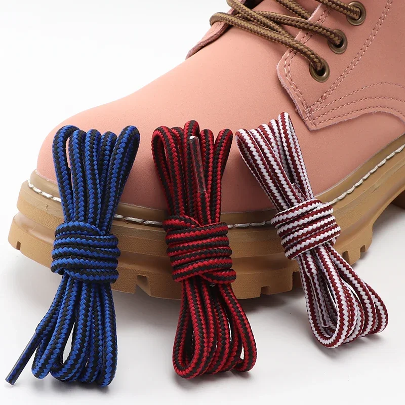 1 Pair Striped Double Color round Shoelaces for Outdoor Hiking Leisure Boots Sneakers Casual Shoe Accessories