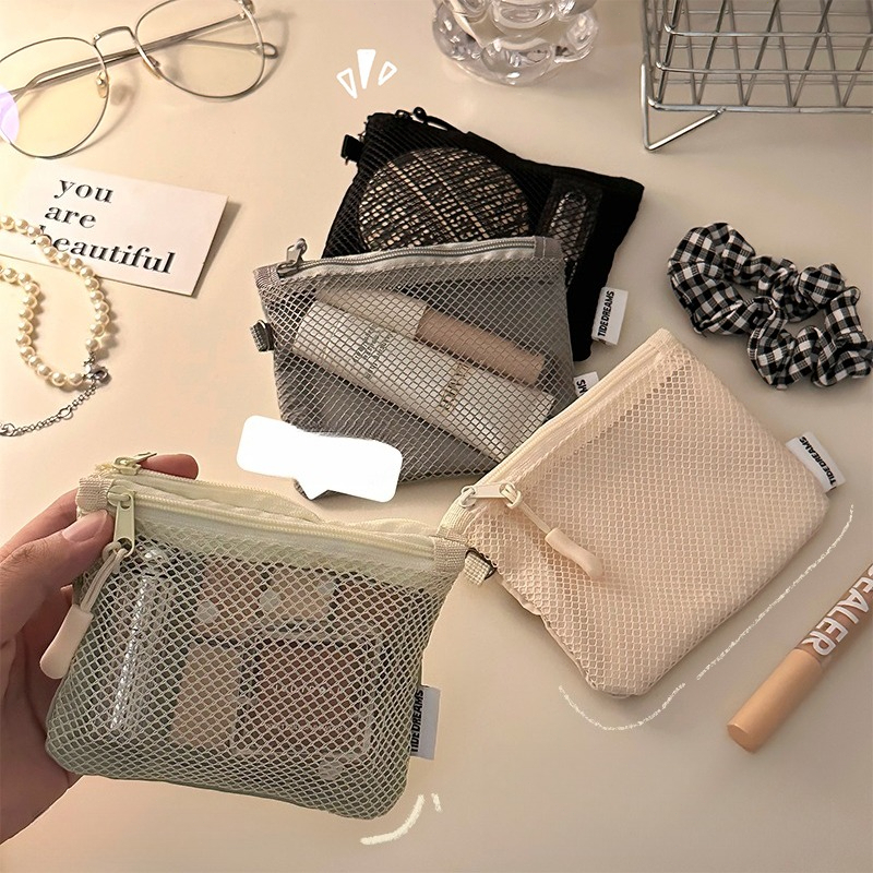 Grid bag mini portable carry on wallet makeup bag data cable headphone bag small item storage double-layer bag simple design