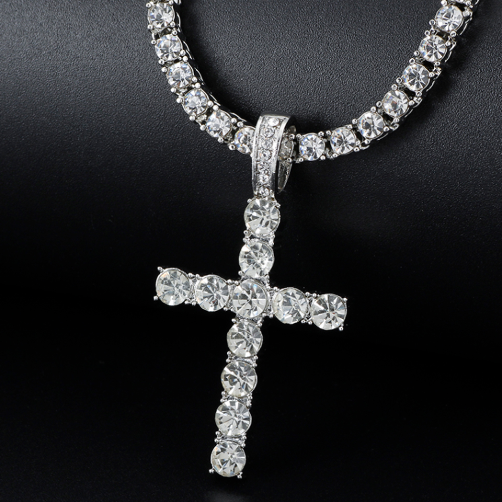 Men Women Hip Hop Cross Shiny Pendant With 4mm Zircon Tennis Chain Charm Iced Out Bling Exquisite Necklace Jewelry Fashion