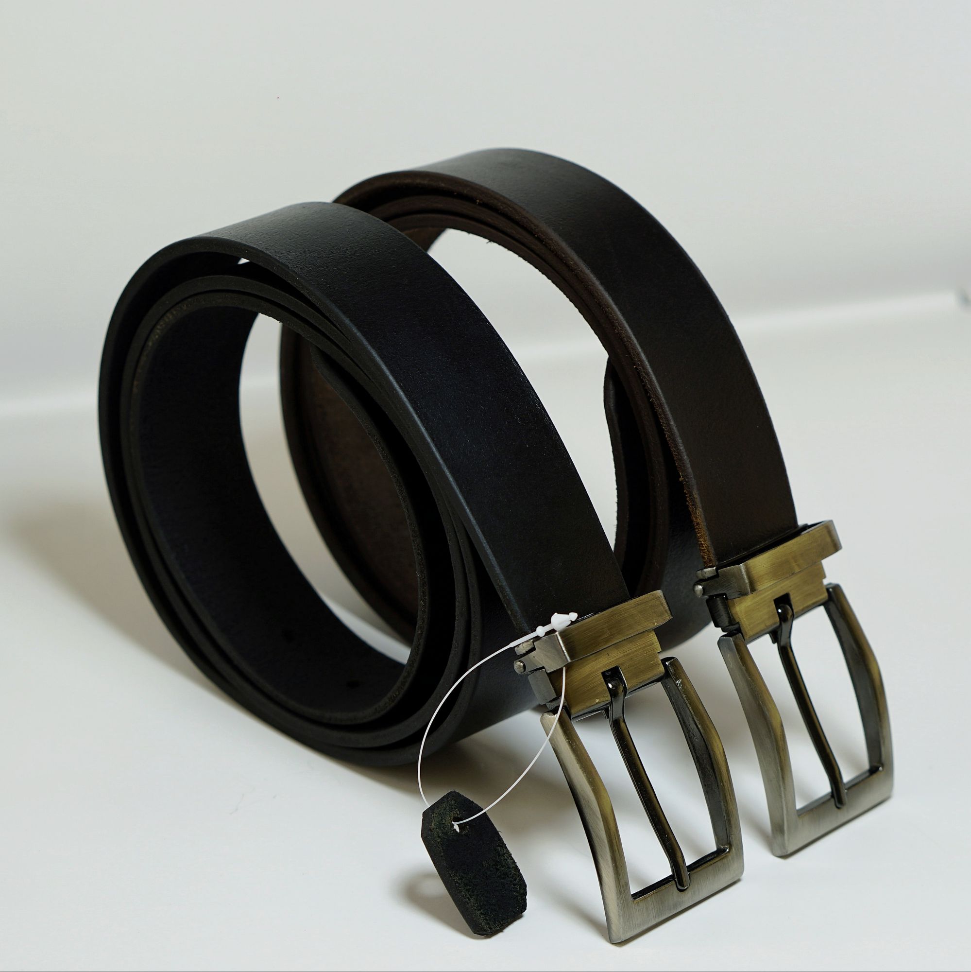 Mens Premium Black/ Brown Leather Belt Formal Casual Gunmetal Buckle