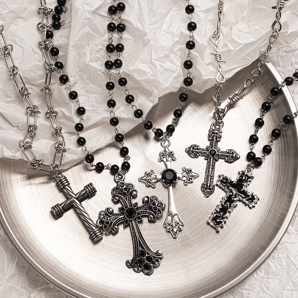 Y2k punk style creative black cross set necklace, trendy retro necklace, party jewelry