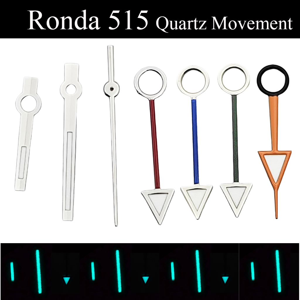 Ronda 515 Silver Watch Hands Cyan Luminous Fit Ronda 515 Quartz Movement Accessory Part
