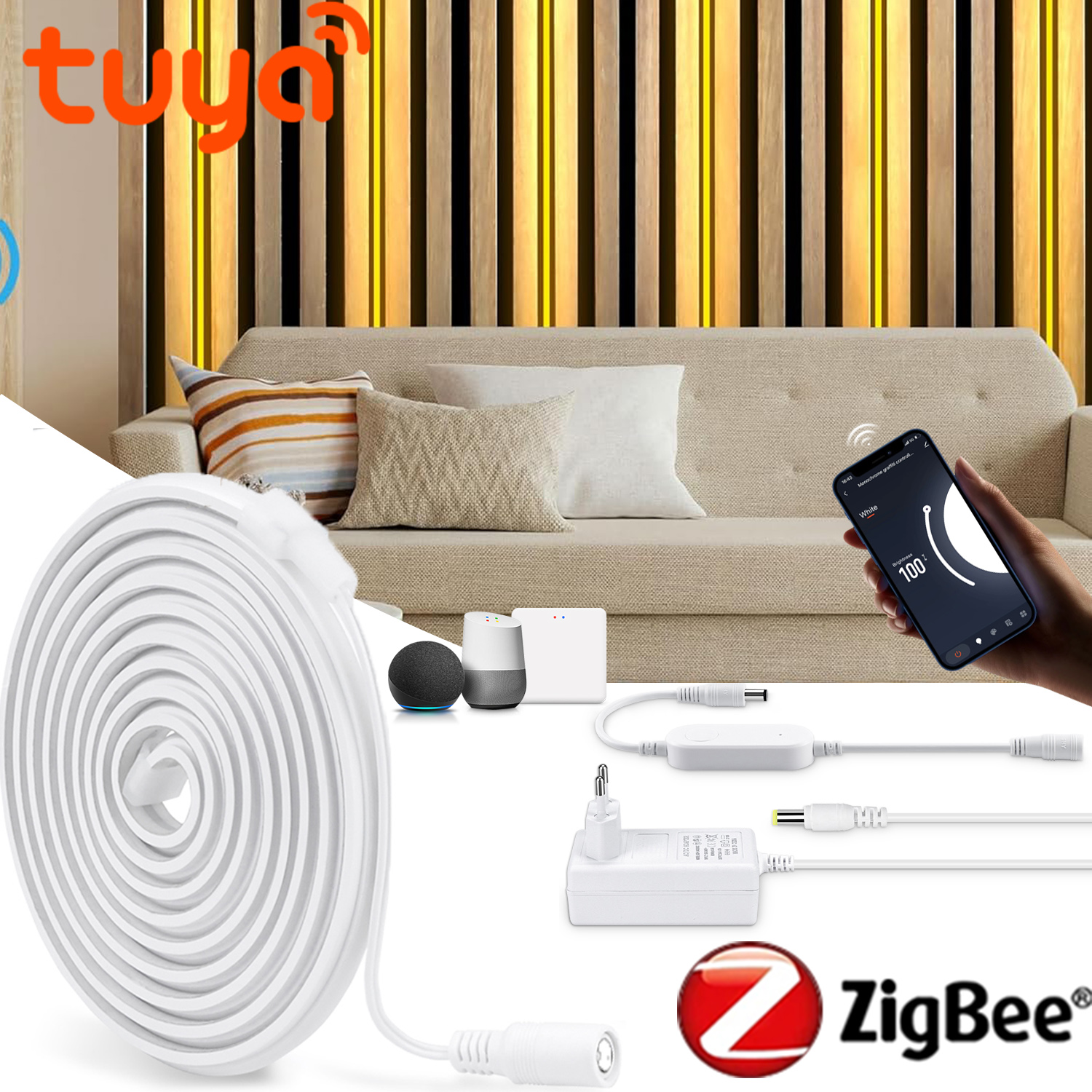 ZigBee Neon LED Strip COB Dimmable Lights Tuya Wifi Intelligent Switch Wall Lamp Smart Home Automation Works With Alexa