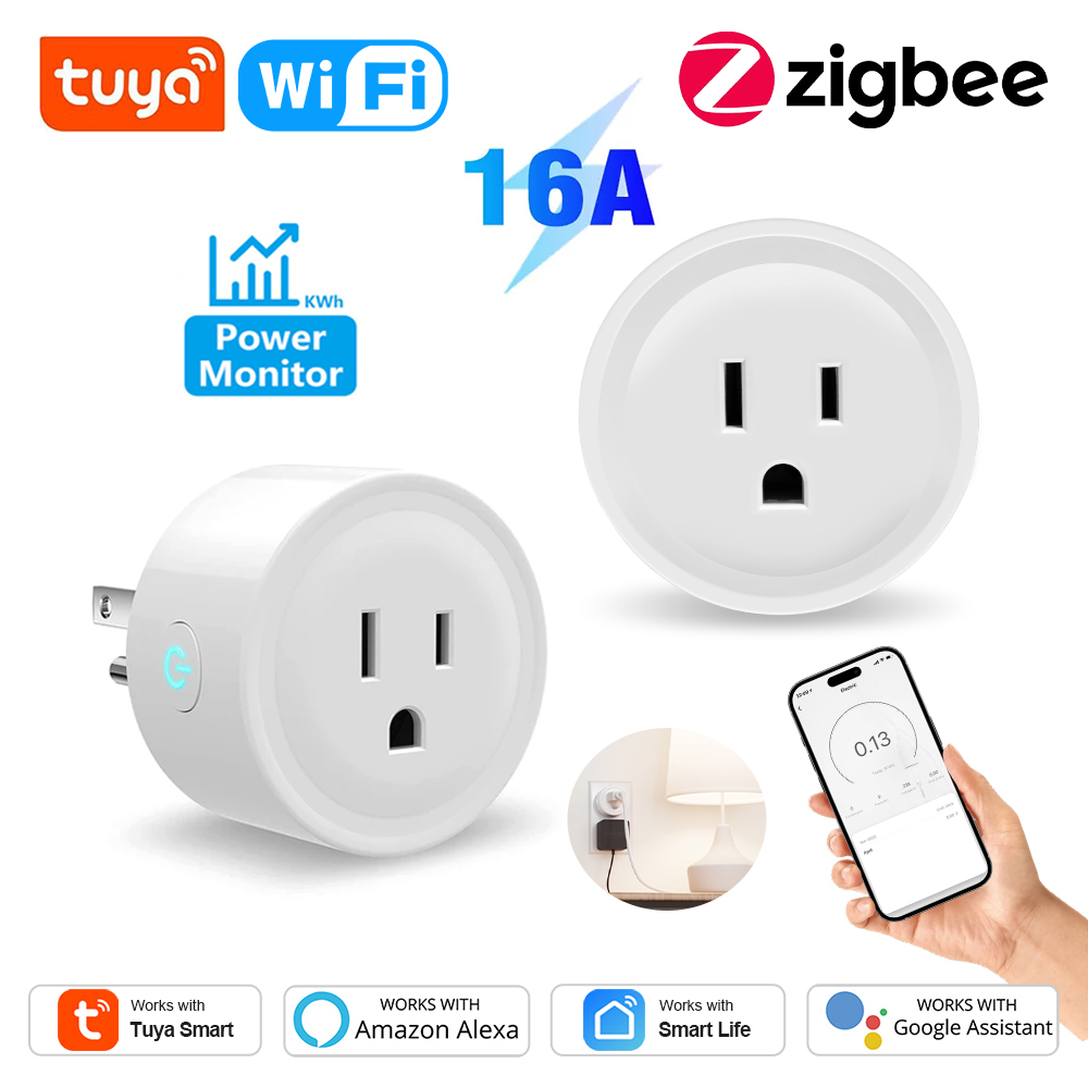 Tuya Wifi Smart Plug USA CA Socket Zigbee Switch Smart Home App Scene Linkage Support Alexa Home Voice Assitant Control