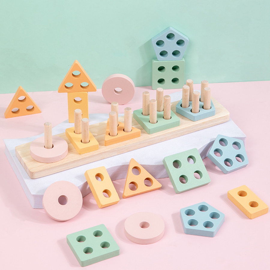 Montessori Wooden Color Sorting Stacking Toys Makron Puzzle For Toddlers And Kids Preschool Fine Motor Skill Toy For 1 Years