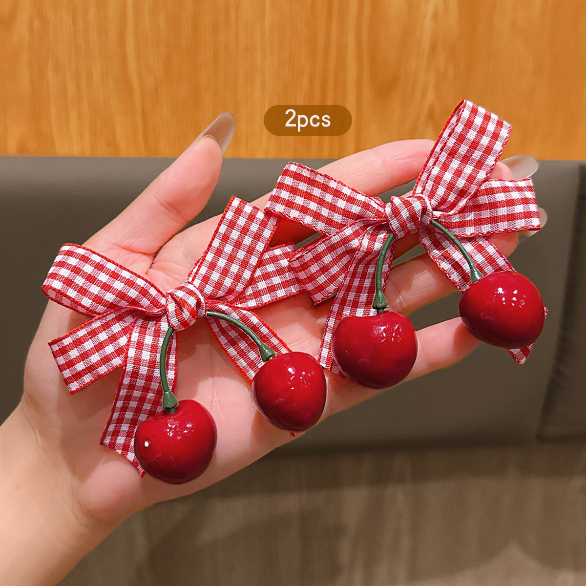 2 Korean version sweet cherry bow hair clips suitable for daily hair accessories