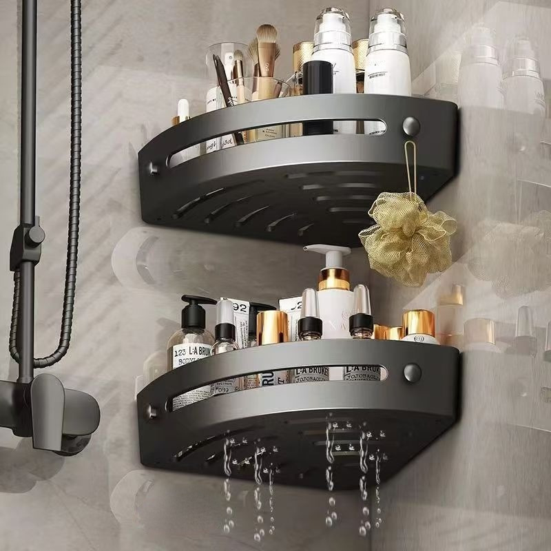 2pcs No-Drill Wall-Mounted Corner Shelf - Durable ABS Bathroom Storage Rack for Sink, Toilet, and Shower Organization