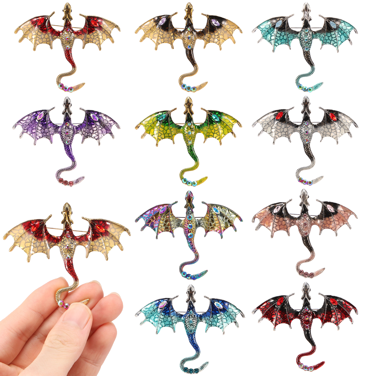 10Pcs Alloy Dragon Shape Charms Stylish Cartoon Spread Wing Dragon Enamel Pin Creative Jewelry Accessories Lapel Brooch Badge