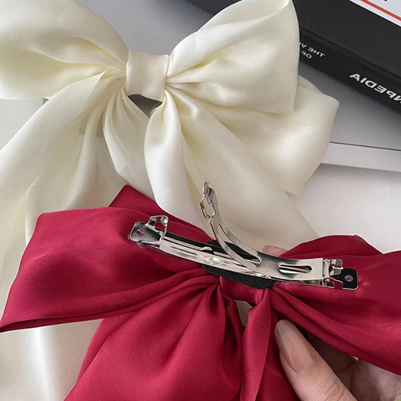 1-4pcs Bow Ribbon Hairpin Headwear Simple Elegant Satin Spring Clip Fixed Hair Clip Retro Party Headdress Red Hair Accessories