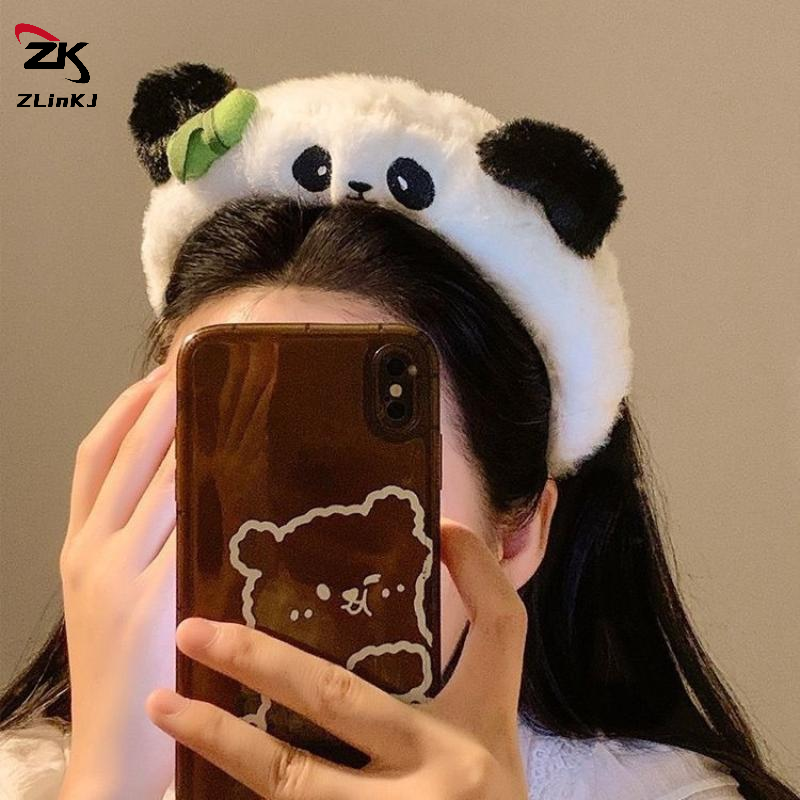 (ZYDD01) 1Pcs Cartoon Panda Plush Headband For Women's Face Washing Amusement Park Funny And Creative Headband Hair Accessories