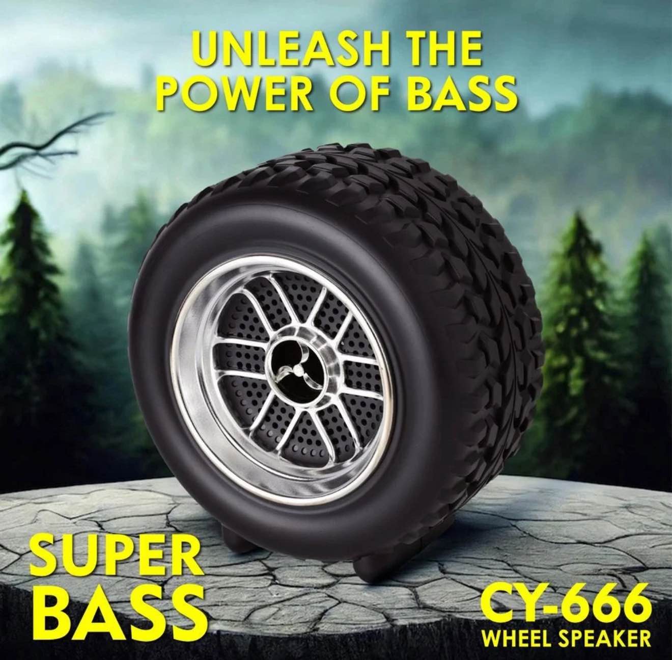 Wheel Speaker CY-666 Small Size Bluetooth V 5.1 Speaker Explosive Sound 10W Power Speaker Output with USB Playback Time 8 hrs Black