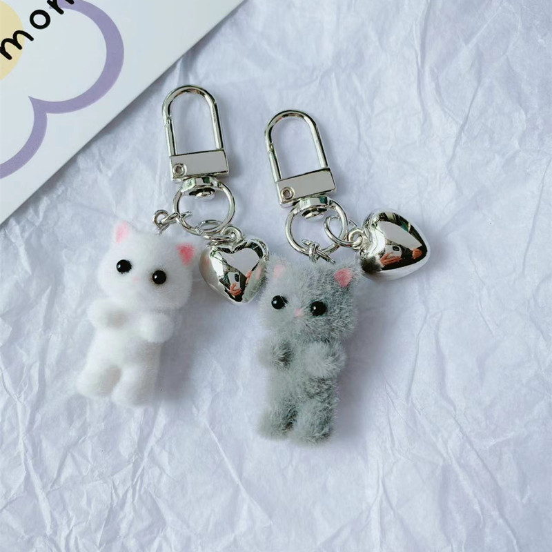 ZAKOL Cute Flocking Cat Keychain 3D Love Phone Pendant Headphone Charm Bag Decor Car Key Ring Jewelry Gift pen gpt