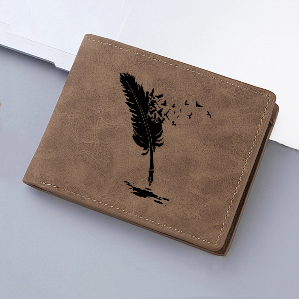 New Men's Premium Black Angel Feather Pattern Wallet with Multiple Card Slots Coin Pocket Zipper Hardshell Men's Wallet