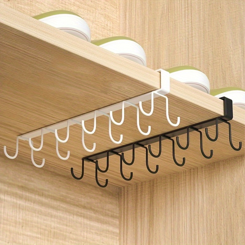 1pc Hanging Hooks, Under Cabinet Hanging Cup Holder for Glass, Headphone, Towels, Household Storage Organizer for Kitchen