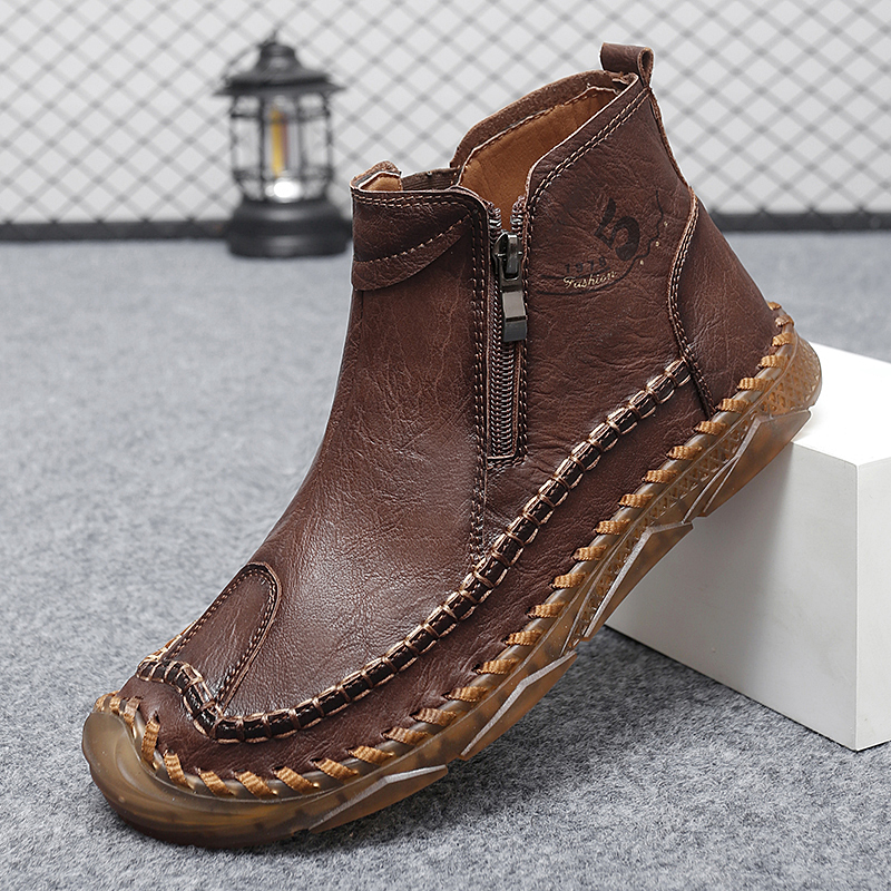 Leather Men Boots Winter Fur Super Warm Snow Boots Men Winter Work Casual Shoes Sneakers High Top Rubber Ankle Boots