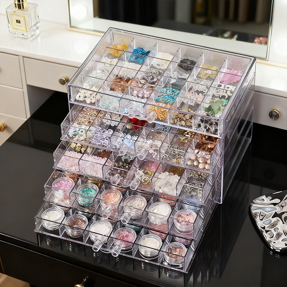 1pc drawer style acrylic multifunctional nail diamond decoration storage box desktop jewelry bead stackable organizer