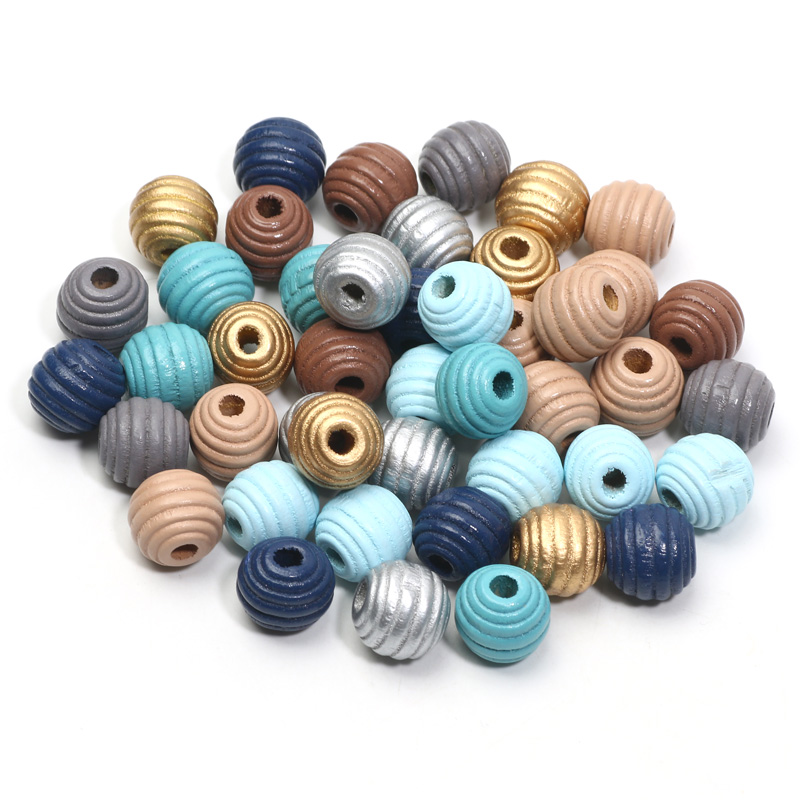20-50pcs 12/16mm Natural Wooden Beads Round Spacer Wood Pearl Striate Lead-free Balls Loose Beads For Jewelry Making Diy Supplie