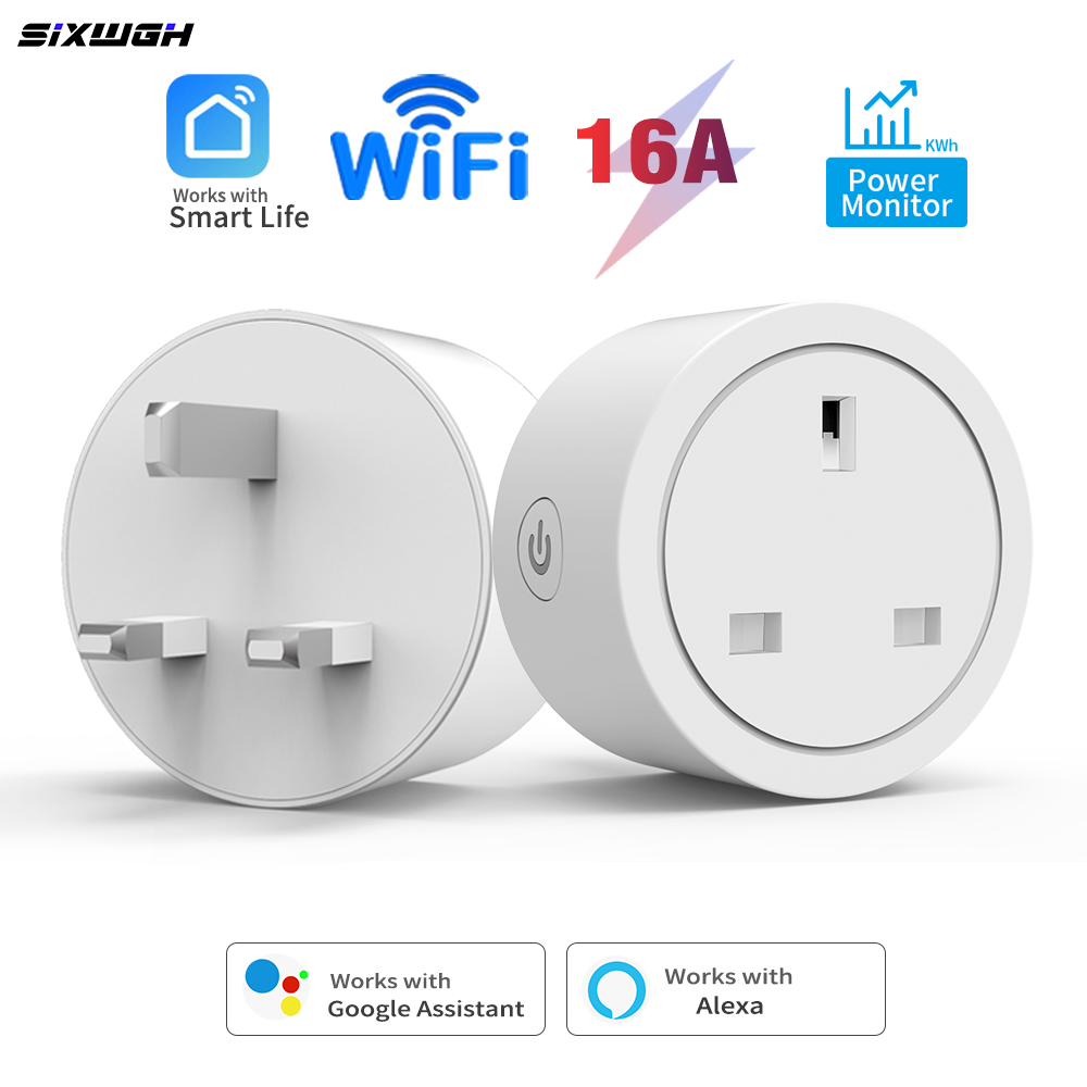 UK 16A Smart Plug Tuya WiFi & BT, Power Monitoring Voice Control Timing Smart Life Compatible with Alexa Home