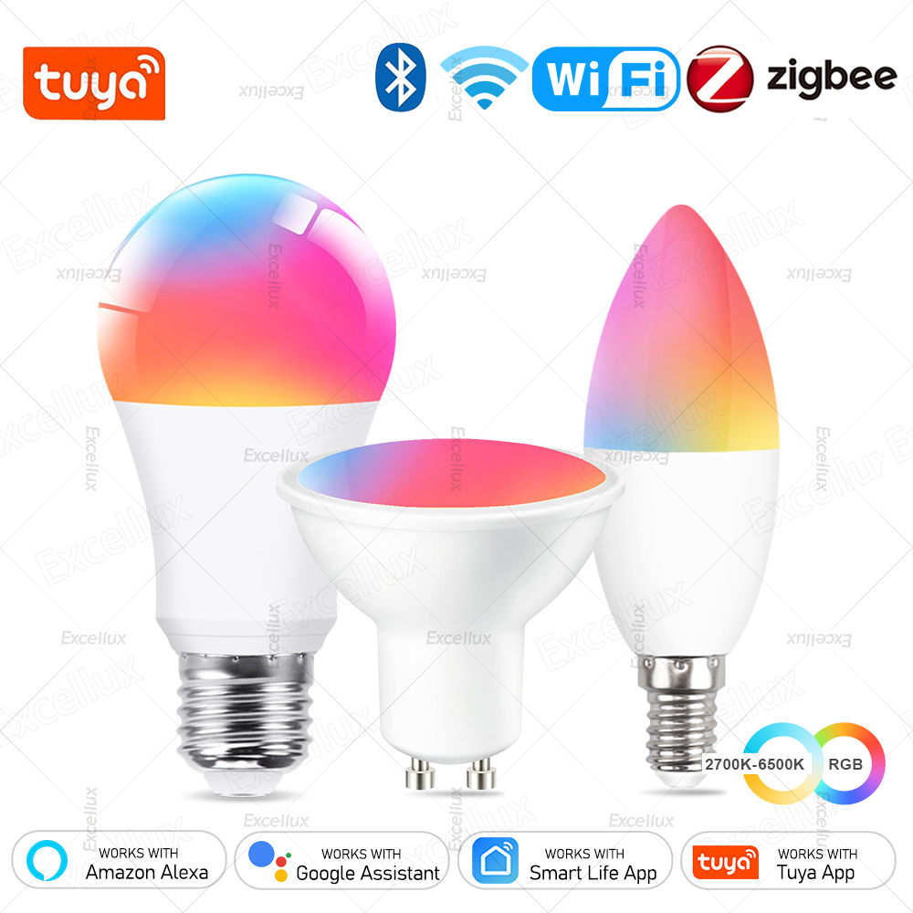 TNCE Tuya E27 Bulb WIFI Zigbee Bluetooth, Dimmable Light LED lamp 2700-6500k RGB,Smart Life APP, Voice with Alexa Home