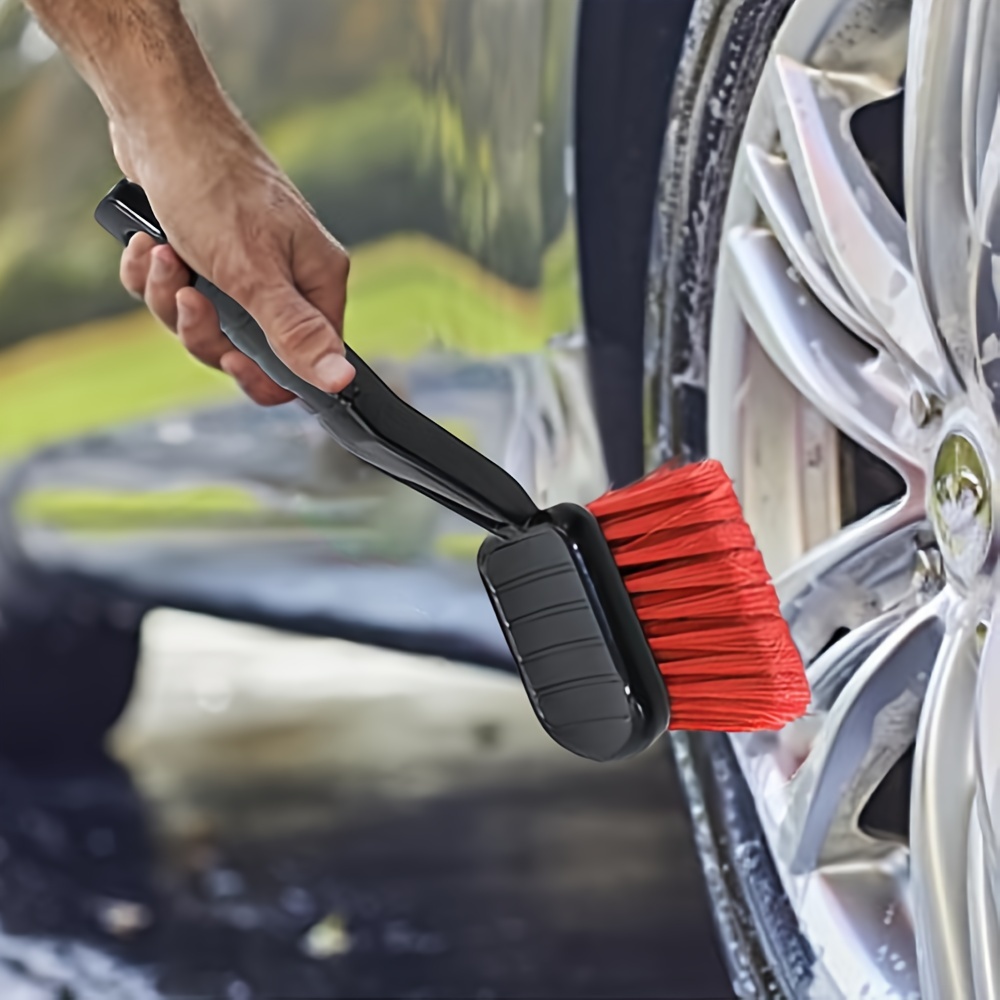 1Pc Soft Bristle Car Wash Brush - Long Handle Tire & Body Cleaning Tool With Red Head For Wheel Hubs